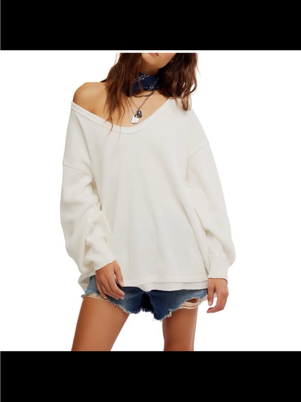 NWT free people women’s coast 2 coast waffle knit top color clean ivory size L
